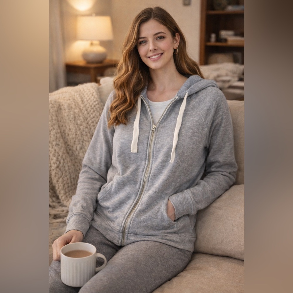Anthropologie Saturday Sunday Gray Zip Hoodie Cotton Blend Jacket Size Small